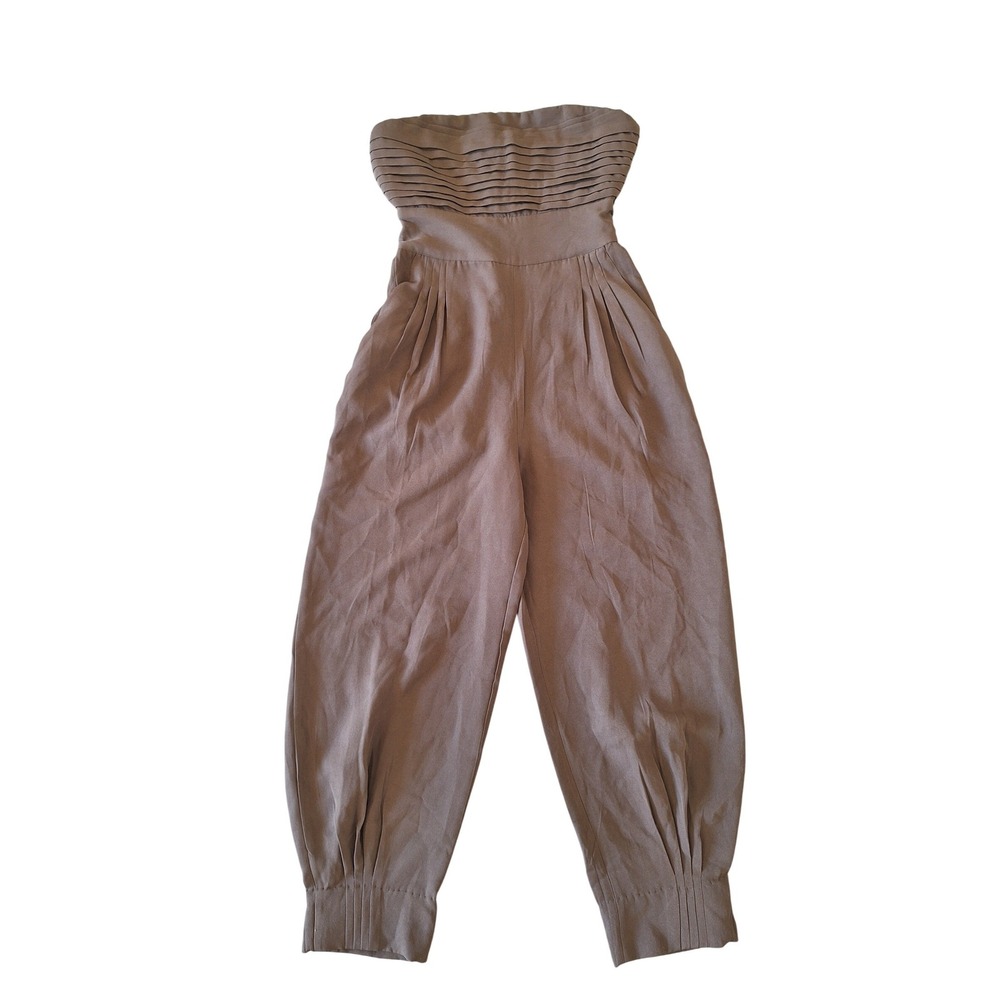 Nikita Mhaisalkar Strapless Pleated Tapered Jumpsuit Taupe Brown Womens Small